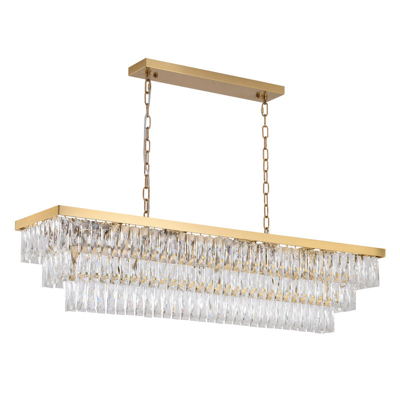 Rectangular Gold Metal FRAME Chandelier With Clear Hanging Crystals