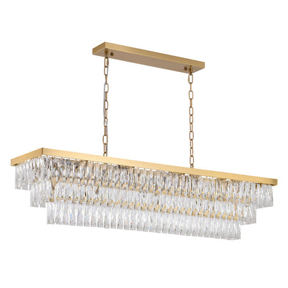 Rectangular Gold Metal FRAME Chandelier With Clear Hanging Crystals