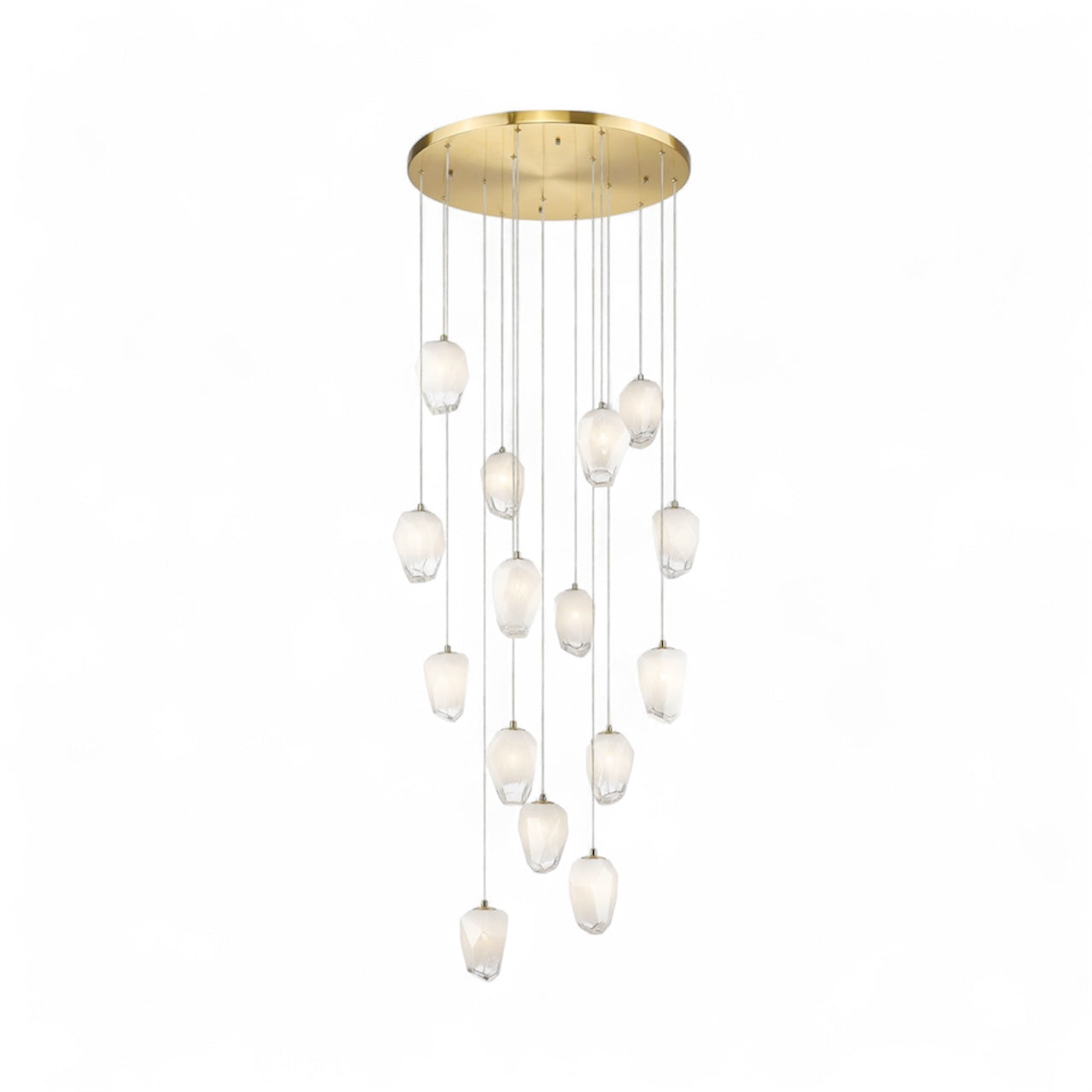 Round Metal Flushed Chandelier with Hanging White Glass Pendants