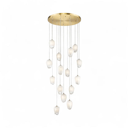 Round Metal Flushed Chandelier with Hanging White Glass Pendants