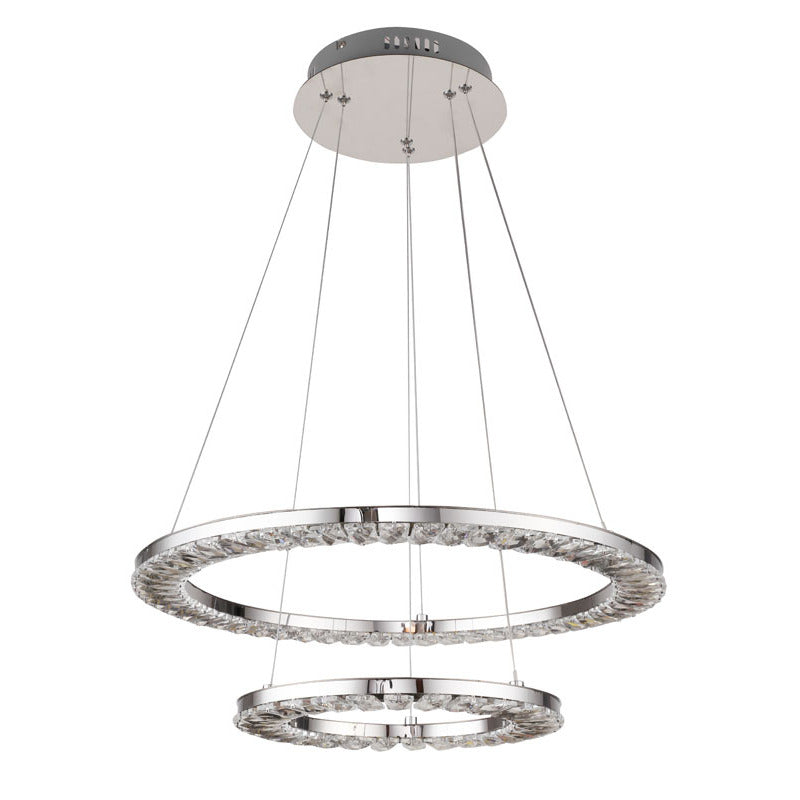 Two Tier Double Ring Clear Crystal LED Chandelier