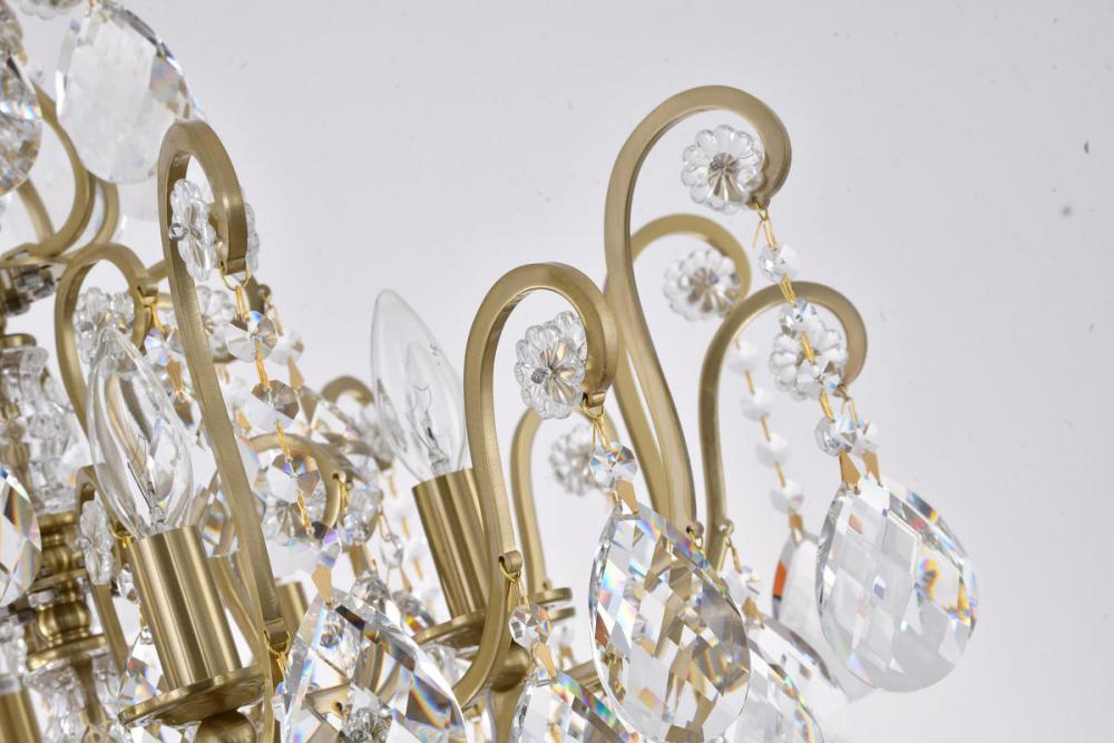 Matte Black Chandelier with Clear Hanging Crystals & Glass Accents