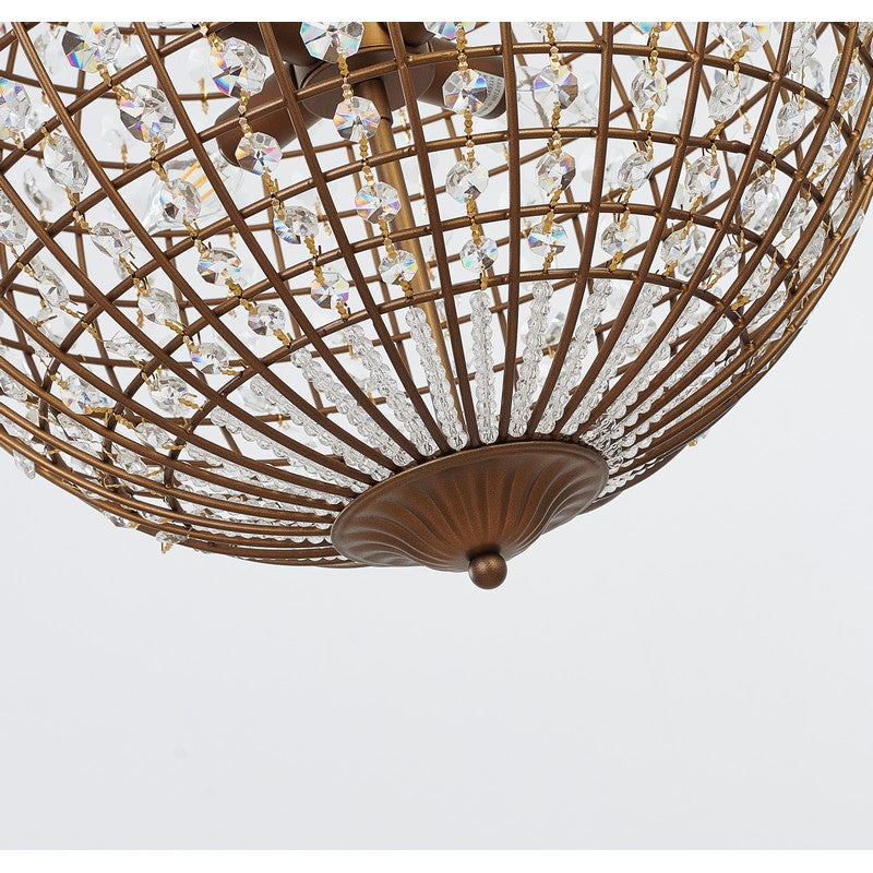Bronze Sphere Orb Chandelier with Clear Crystals and Gold Hardware