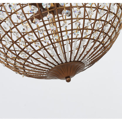 Bronze Sphere Orb Chandelier with Clear Crystals and Gold Hardware