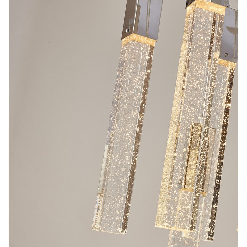 Chrome/Black Flushed Frame Chandelier with Hanging Clear Block Bubble Crystals