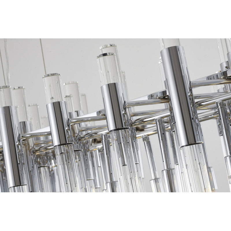 Polished Chrome Frame Chandelier With Clear Glass Rods