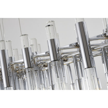 Polished Chrome Frame Chandelier With Clear Glass Rods