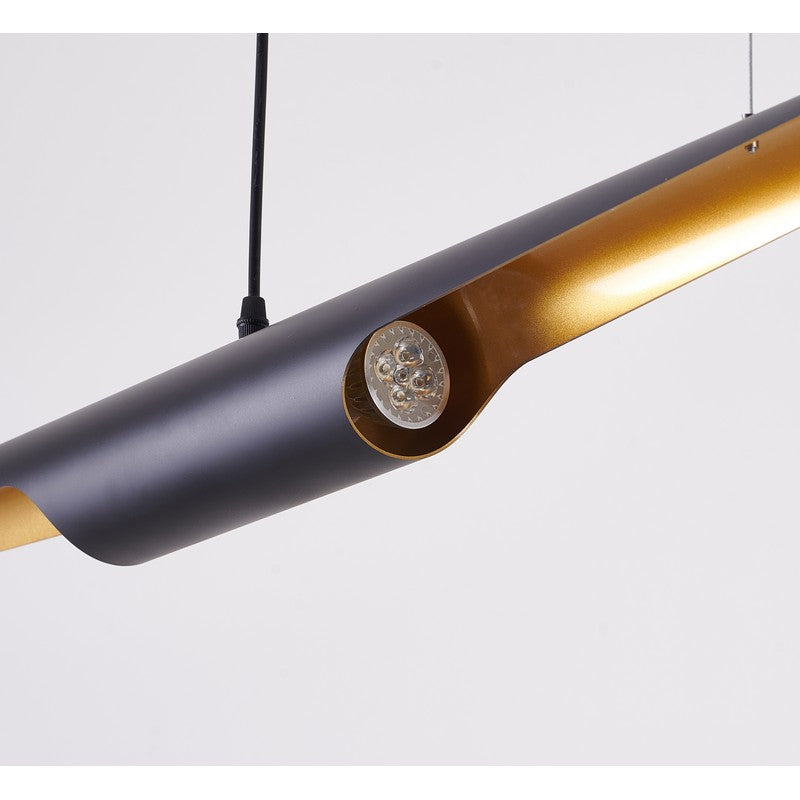 Black Tubed Pendant Light Fixture with Gold Interior