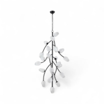Black Branch Chandelier with White Glass Shades