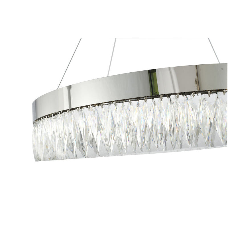 Round Chrome LED Chandelier With Clear Hanging Crystals
