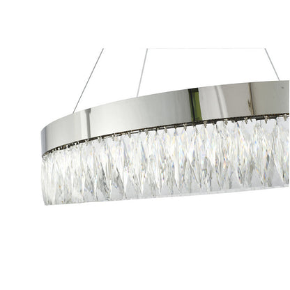 Round Chrome LED Chandelier With Clear Hanging Crystals