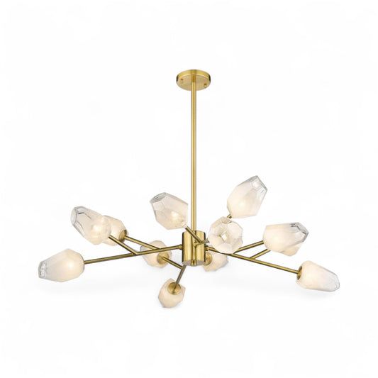Gold Branch Chandelier with White Glass Shades