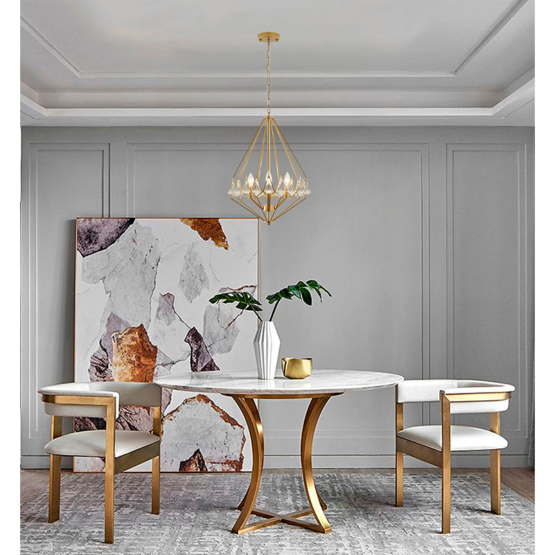 Gold Diamond Shaped Chandelier With Clear Crystal Drops