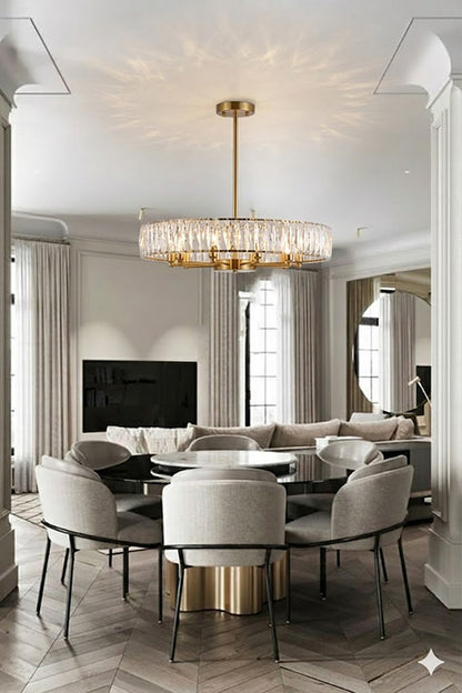 Round Gold Chandelier With A Clear Crystal Band