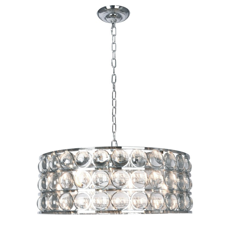 Chrome Drum Chandelier WITH Clear Glass Balls
