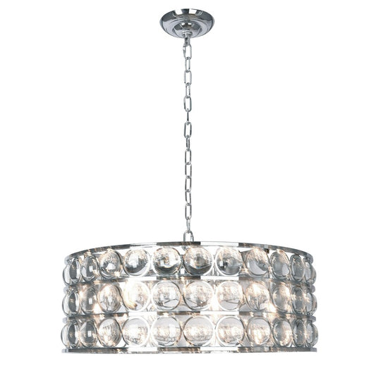 Chrome Drum Chandelier WITH Clear Glass Balls