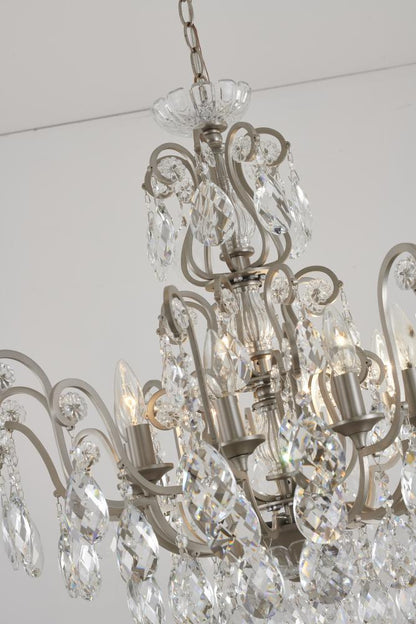 Matte Black Chandelier with Clear Hanging Crystals & Glass Accents