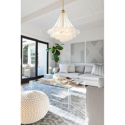 Gold Plated Frame Chandelier featuring White Frosted Glass Hanging Shades