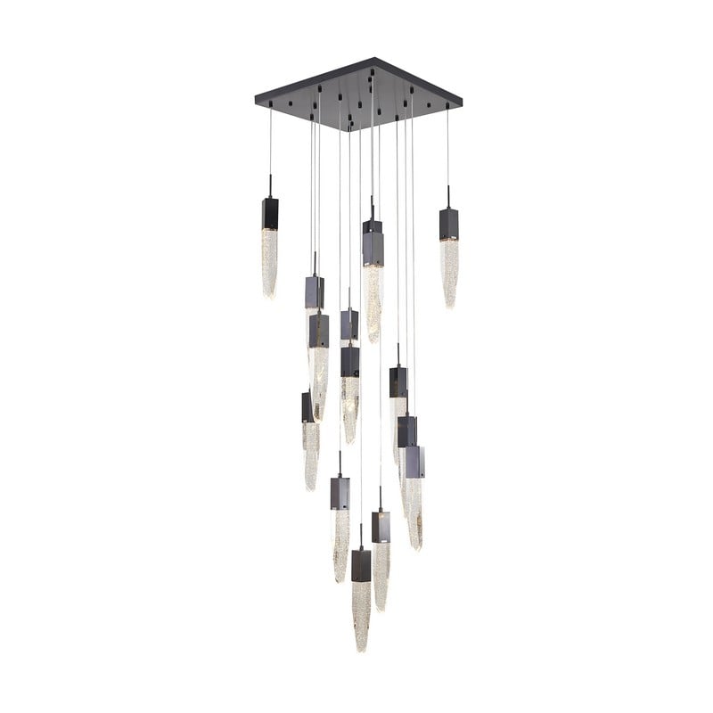 Chrome Frame Chandelier with Hanging Bubble Iceberg Crystal Pendants