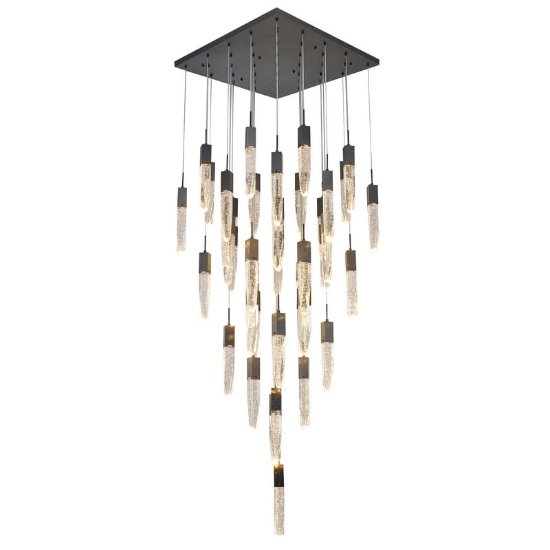 Flushed Chrome Frame Chandelier with Clear Bubble Hanging Crystal Pendants