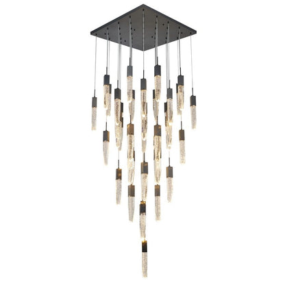 Flushed Chrome Frame Chandelier with Clear Bubble Hanging Crystal Pendants