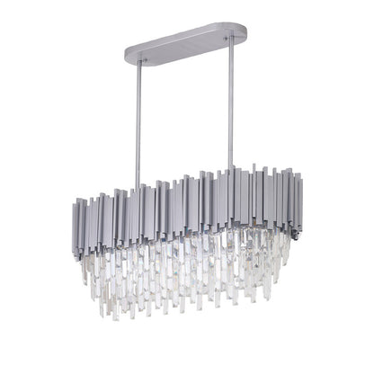 Satin Nickel Electroplated Frame Chandelier With Clear Hanging Crystals
