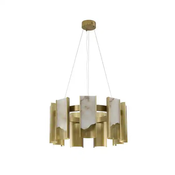 Satin Brass & Alabaster LED Chandelier - Front view