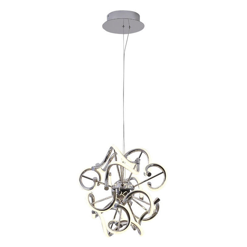 Chrome Spiral LED Chandelier – Modern Round Pendant with Silicone Diffusers