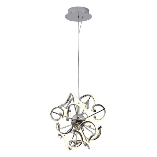 Chrome Spiral LED Chandelier – Modern Round Pendant with Silicone Diffusers