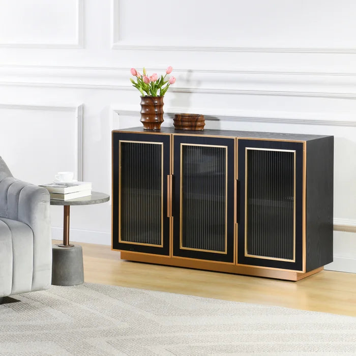 Ebony and Gold 3 Door Wooden Cabinet
