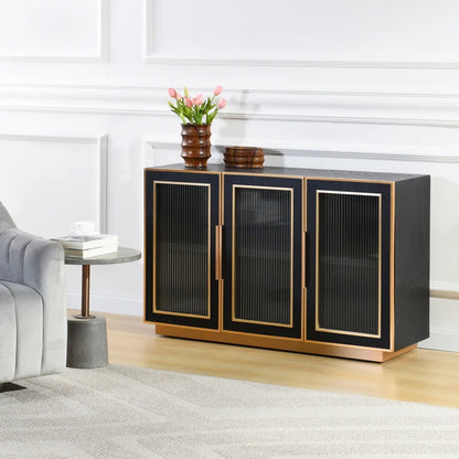 Ebony and Gold 3 Door Wooden Cabinet