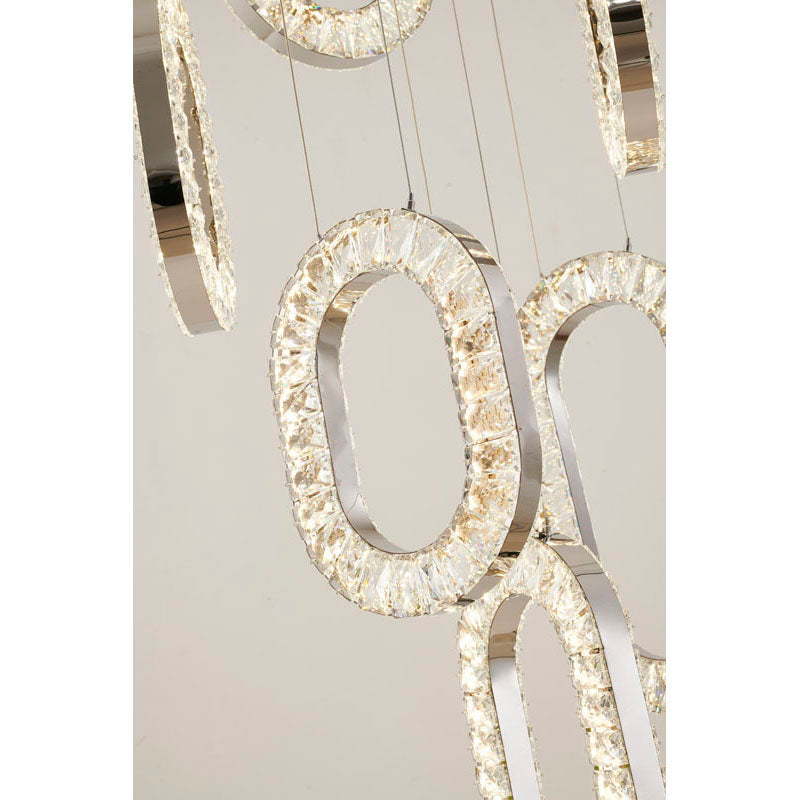 LED Chandelier With Oval Clear Crystal Hanging Pendants