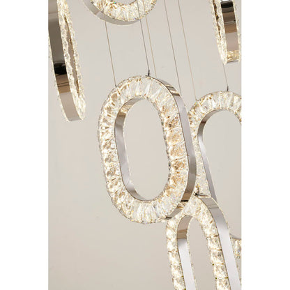 LED Chandelier With Oval Clear Crystal Hanging Pendants