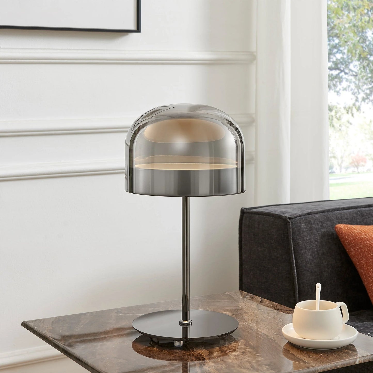 Iron And Smoky Glass Table Lamp