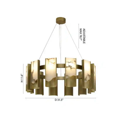 Satin Brass Alabaster LED Chandelier - Front view