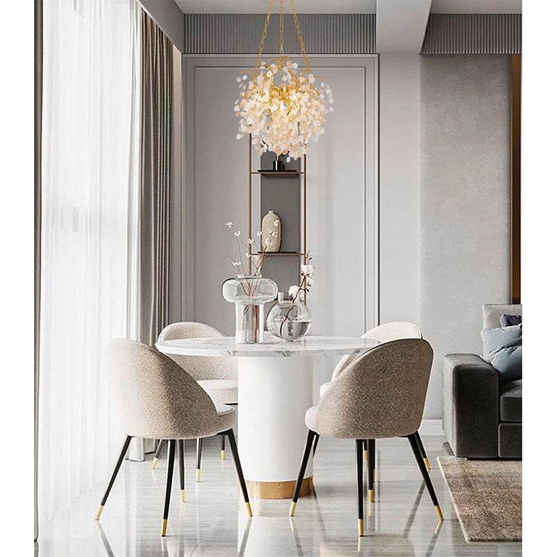 Gold Chandelier With Clear & Champagne Glass Hanging Petals