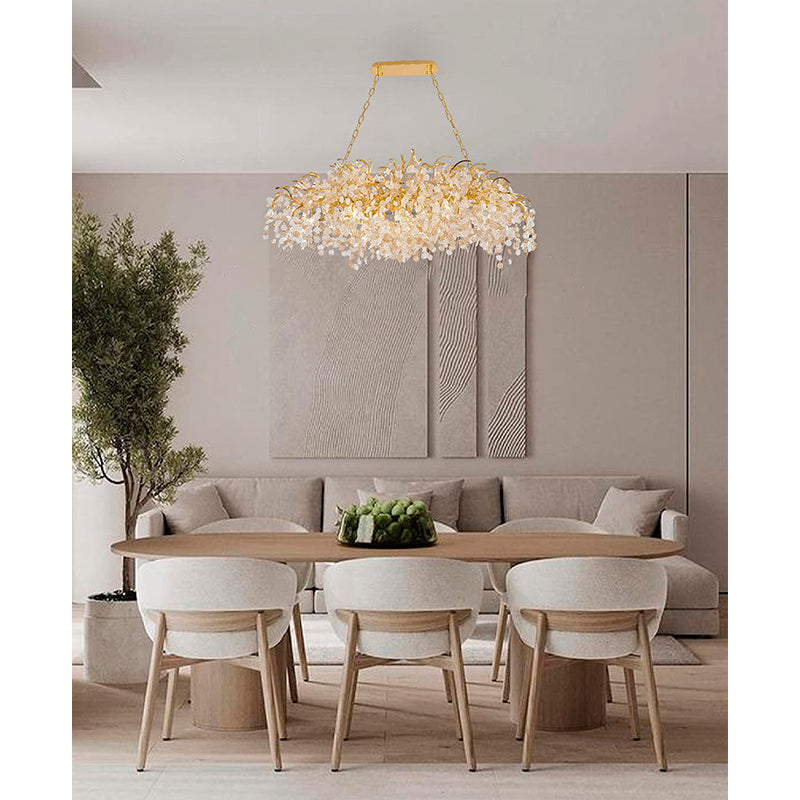 Gold Aluminium Chandelier With Clear & Champagne Glass Hanging Petals
