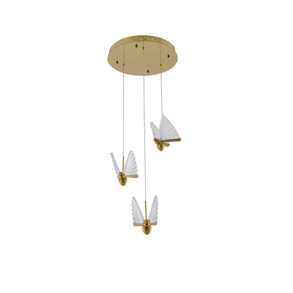 Elegant Satin Brass LED Chandelier with Butterfly Pendants