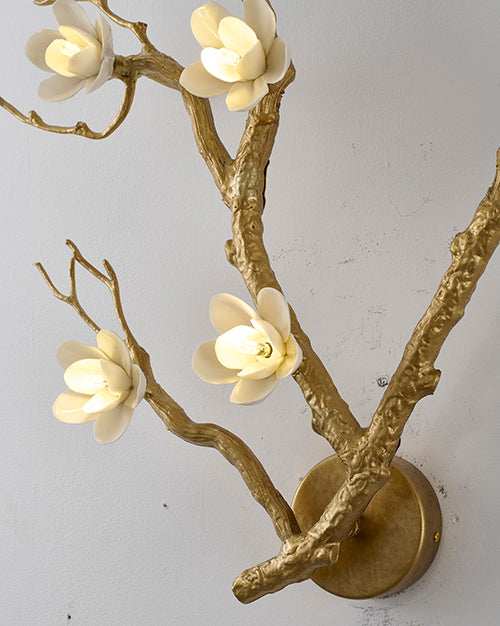 Brass Aluminum Wall Sconce With White Ceramic Shades