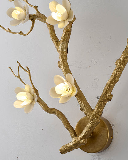 Brass Aluminum Wall Sconce With White Ceramic Shades