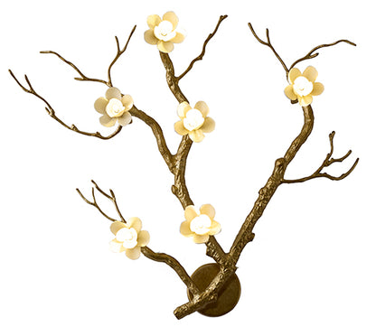Brass Aluminum Wall Sconce With White Ceramic Shades