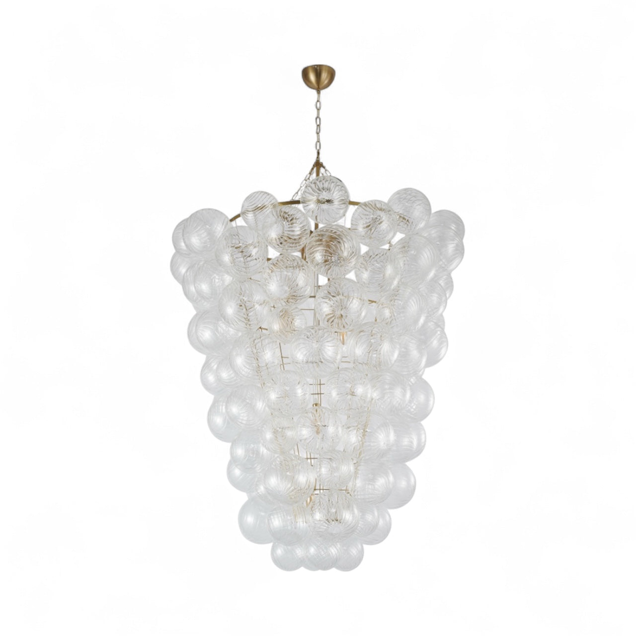 Brass Frame Chandelier featuring Clear Swirl Glass Shades