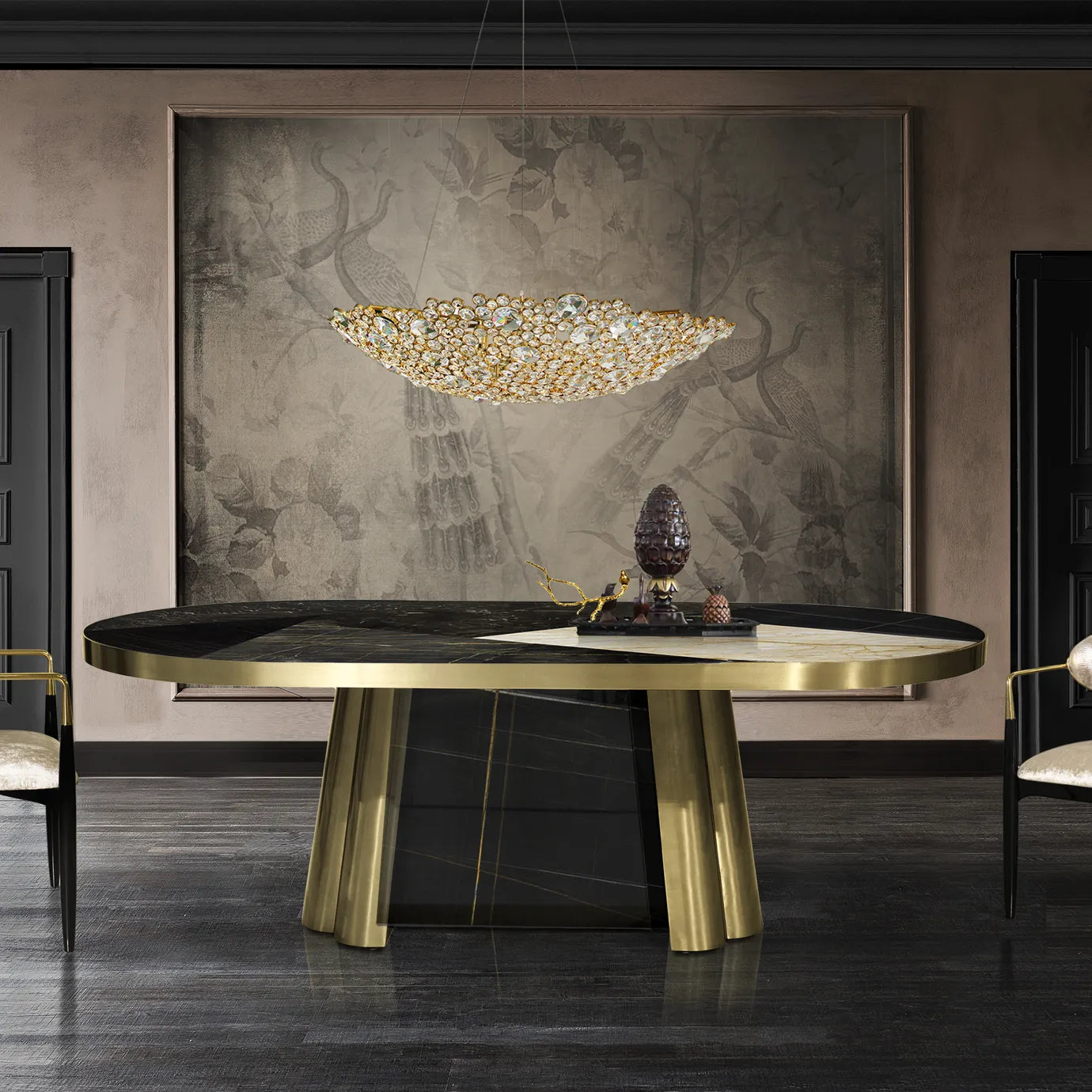 Decodiva Golden & Spider Marble Dining Table