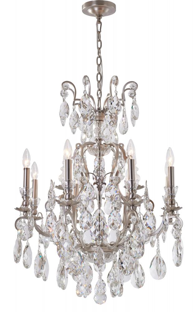 Pewter Iron Frame Chandelier with Clear Hanging Crystals