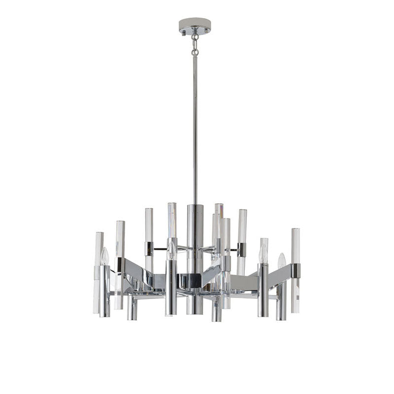 Two Tier Chrome Chandelier With Clear Crystal Rods