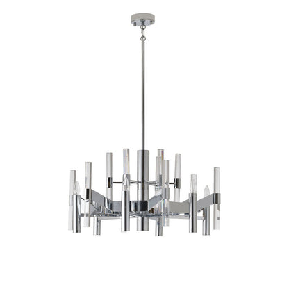 Two Tier Chrome Chandelier With Clear Crystal Rods