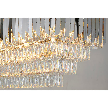 Rectangular Chandelier With Clear Hanging Crystals