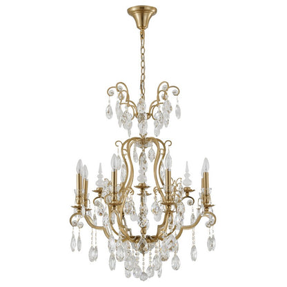 Antique Brass Frame Chandelier with Clear Hanging Crystals