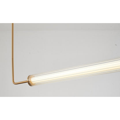Sleek Brass Frame LED Chandelier with Dual Glass Cylinder Shades