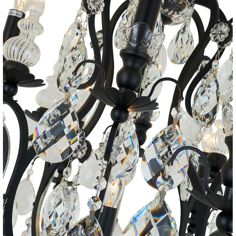Pewter Metal Frame Chandelier with Clear Hanging Crystals